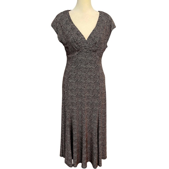 Jones New York Mid Calf V Neck Dress Size 8 Black Brown Stretch Bodycon Dinner - Picture 1 of 11